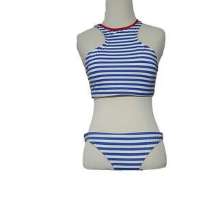 Piha Blue and White Stripe 2 Piece Swim Wear Size L (12)